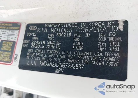 2016 Kia Soul из США, поврежденный, VIN KNDJN2A26G7292837